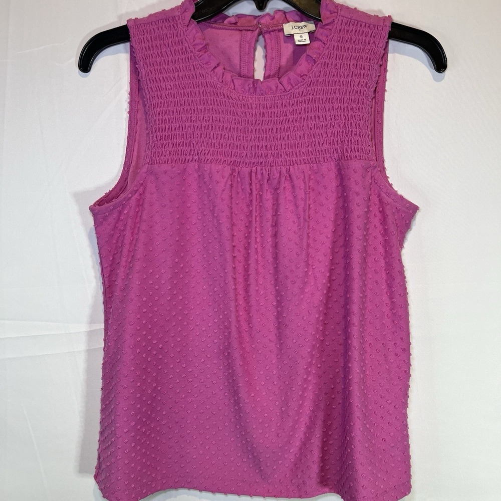 J. Crew‎ Clip Dot Tank Top Sz S Ruffle Cap Sleeve Pink V-Neck Career Preppy